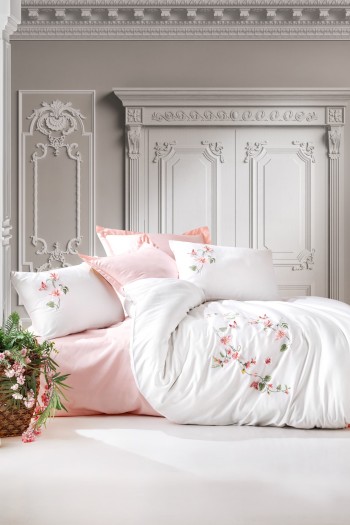 Cotton Box 3D Nakışlı Saten Çift Kişilik Nevresim Takımı Luna Petrol