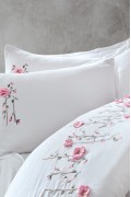 Cotton Box 3D Nakışlı Saten Çift Kişilik Nevresim Takımı Perla Beyaz görseli 2