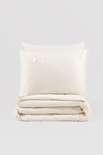 Cotton Box 3D Nakışlı Saten Çift Kişilik Nevresim Takımı Pure Ekru