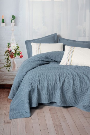 Cotton Box Aura Çift Kişilik Pike Takımı Pebble indigo