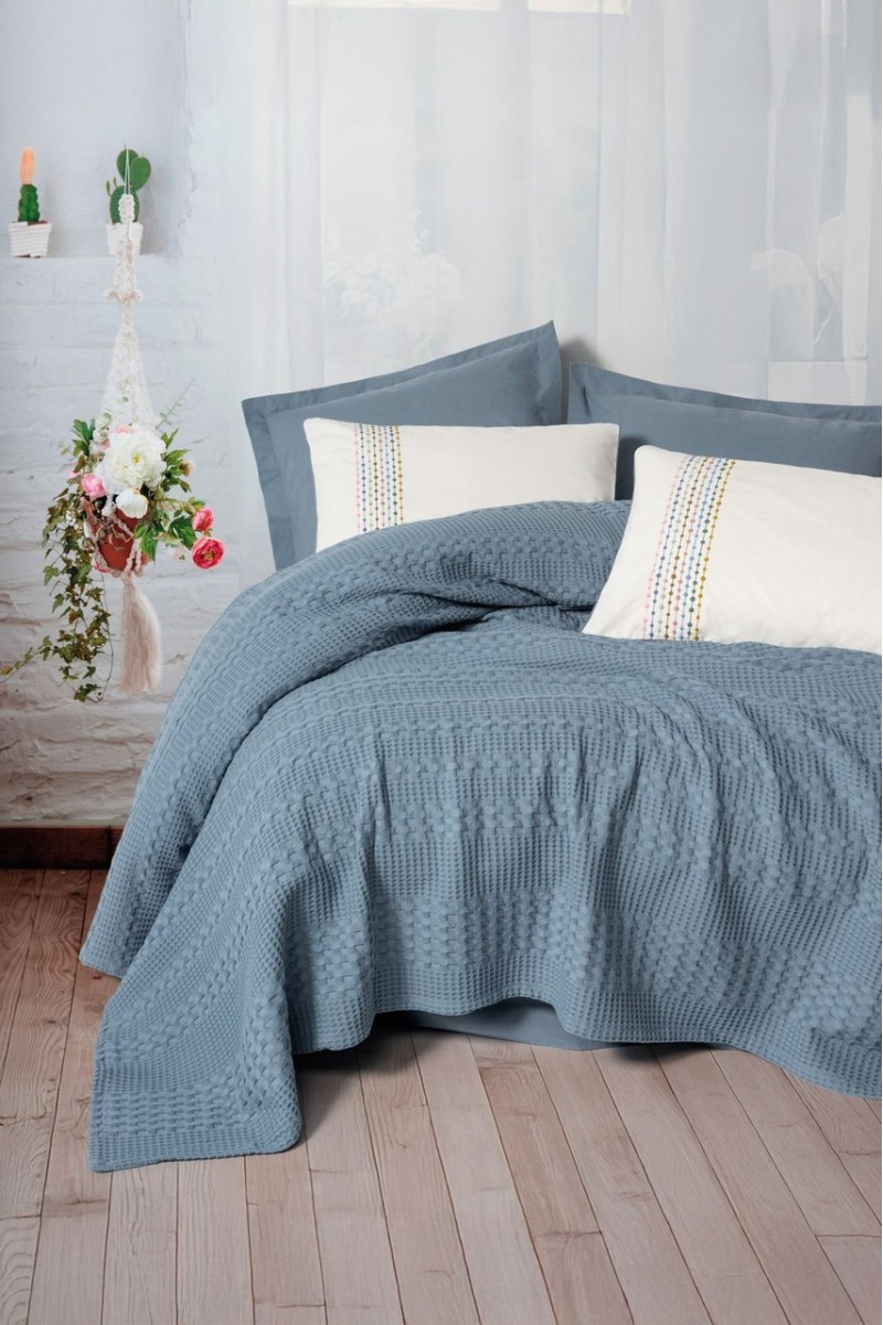 Cotton Box Aura Çift Kişilik Pike Takımı Pebble indigo