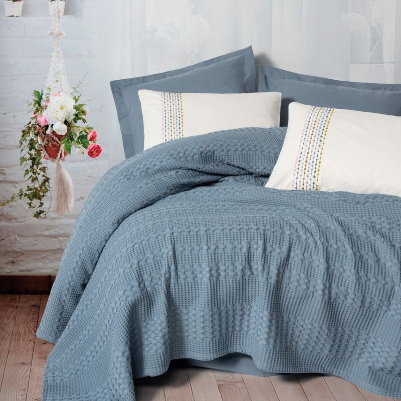 Cotton Box Aura Çift Kişilik Pike Takımı Pebble indigo