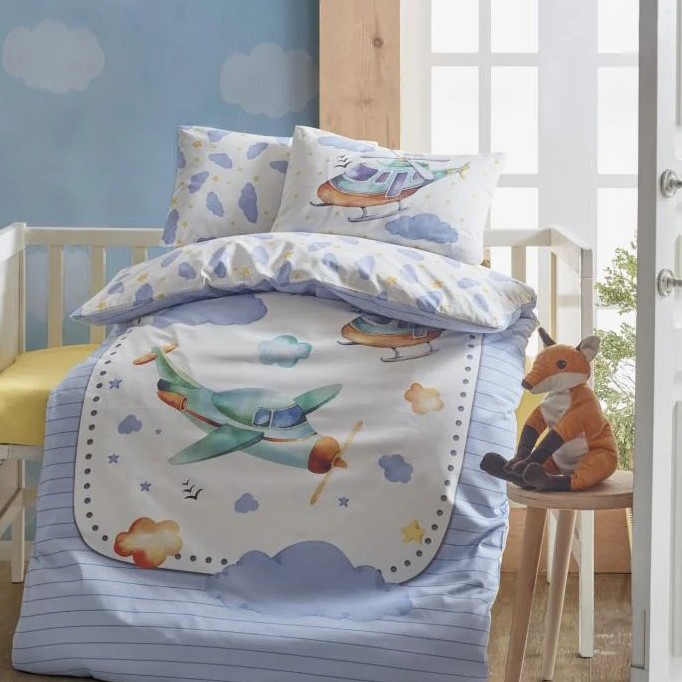 Cotton Box Bebek Nevresim Takimi Airplane Mavi