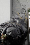 Cotton Box Brode Nakışlı Saten Çift Kişilik Nevresim Takımı King Antrasit