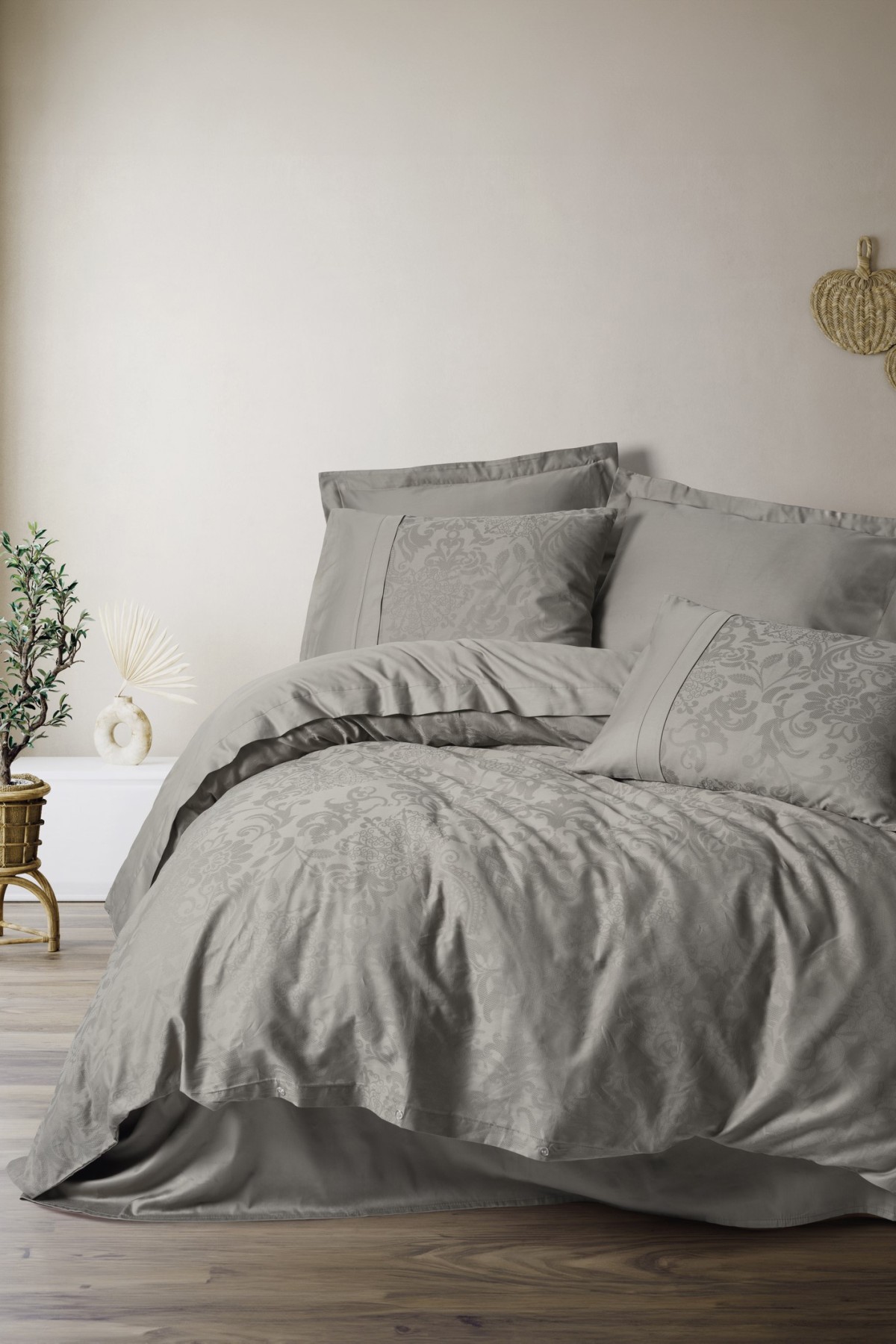 Cotton Box Çift Kişilik Jakarlı Pamuk Saten Nevresim Takımı Demure Vizon