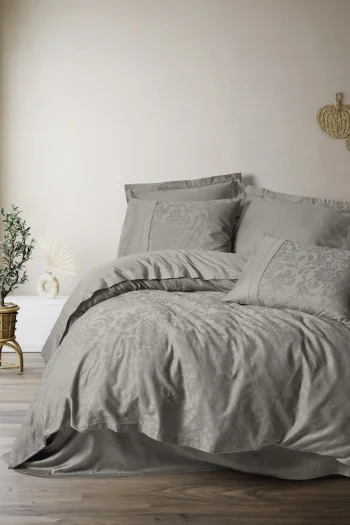 Cotton Box Çift Kişilik Jakarlı Pamuk Saten Nevresim Takımı Demure Vizon