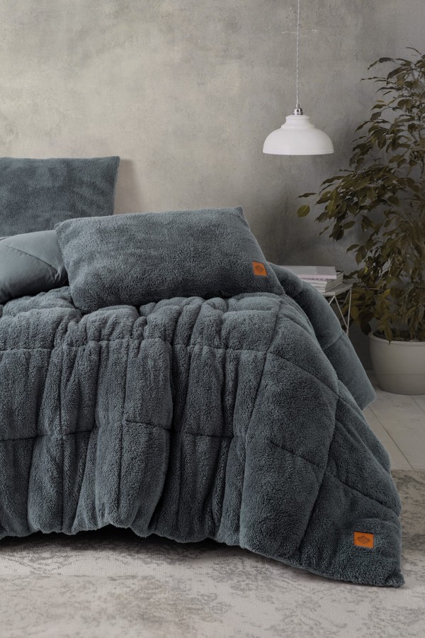 Cotton Box Çift Kişilik Peluş Yorgan Seti Gri 195x215 cm
