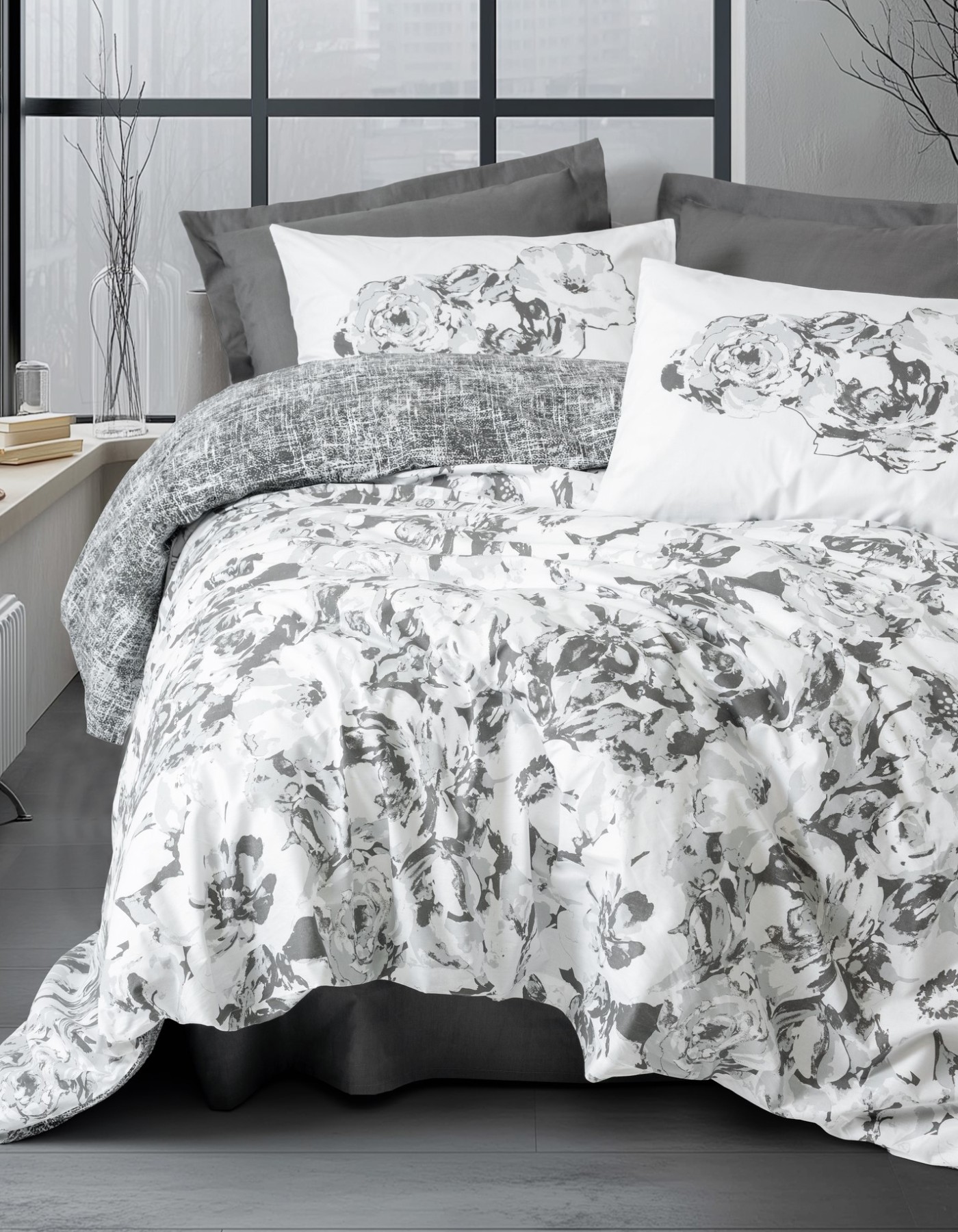 Cotton Box Dual Çift Kişilik Nevresim Takimi Florva Antrasit Cotton Box Dual Çift Kişilik Nevresim Takimi Florva Antrasit