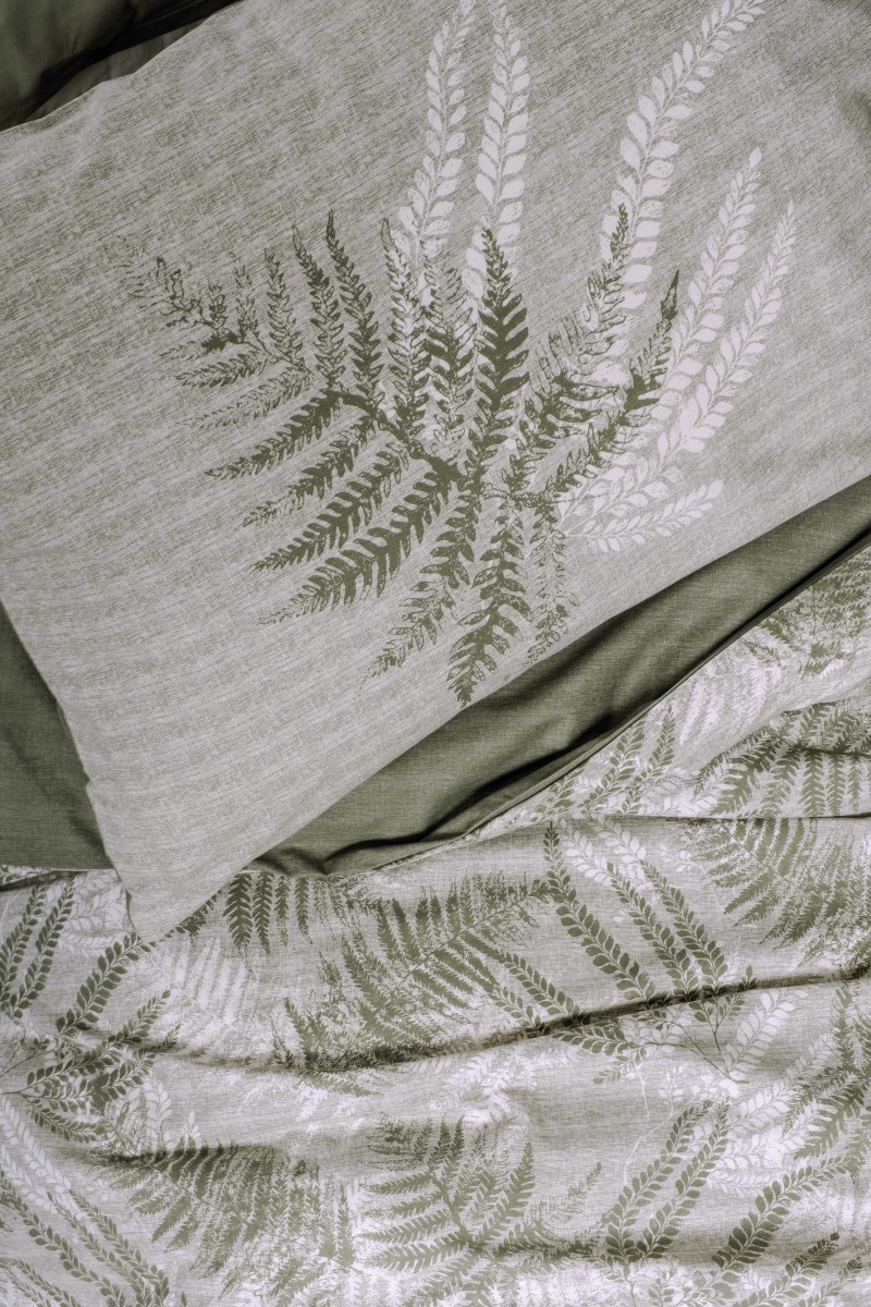 Cotton Box Dual Tek Kişilik Nevresim Takımı Frond Haki doku detayı