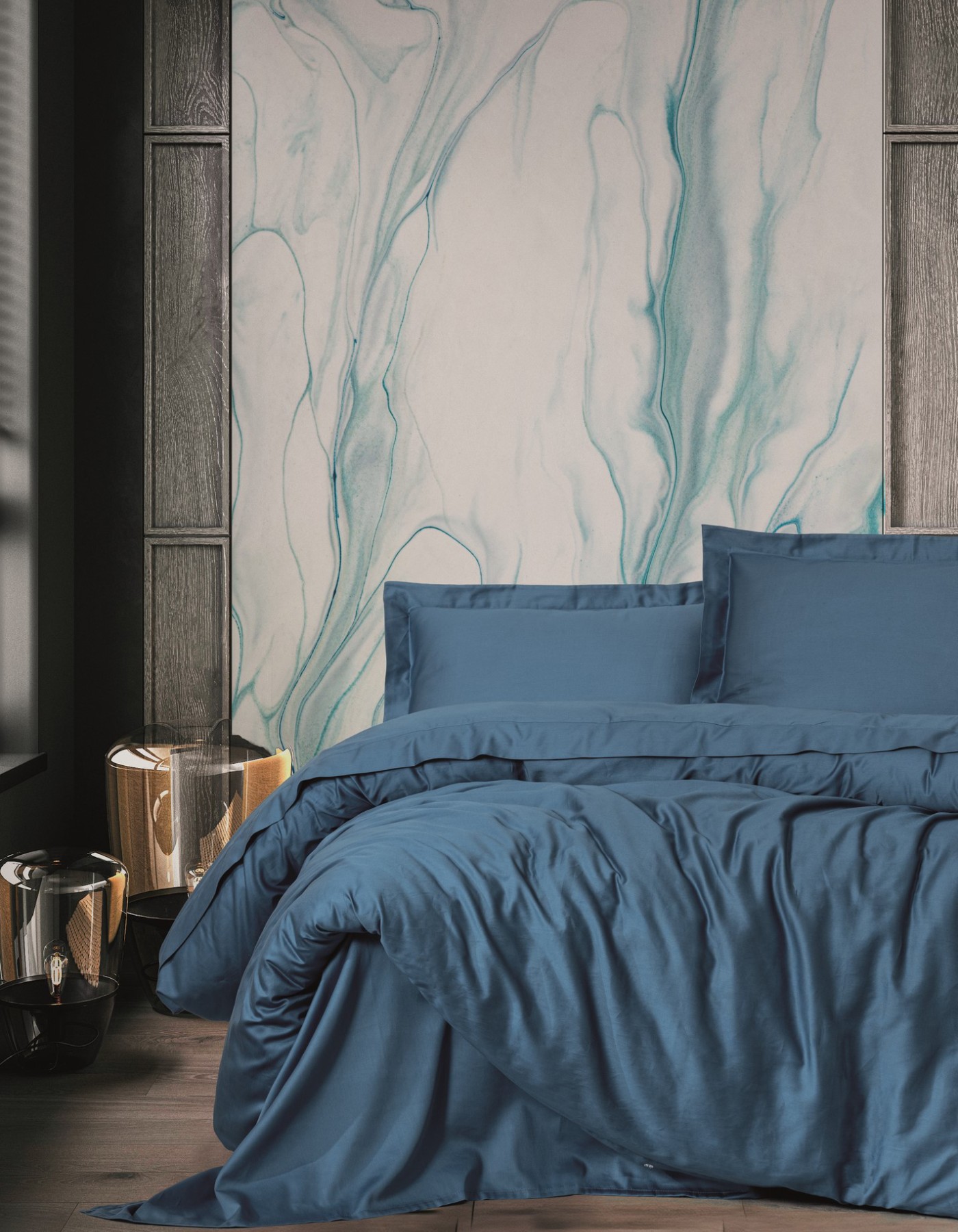 Cotton Box Elegant Saten Çift Kişilik Nevresim Takımı Mavi