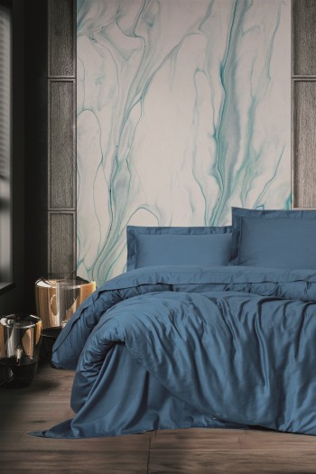 Cotton Box Elegant Saten Çift Kişilik Nevresim Takımı Mavi