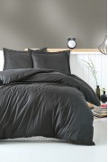 Cotton Box Elegant Stripe Çift Kişilik Nevresim Takımı Saten Antrasit