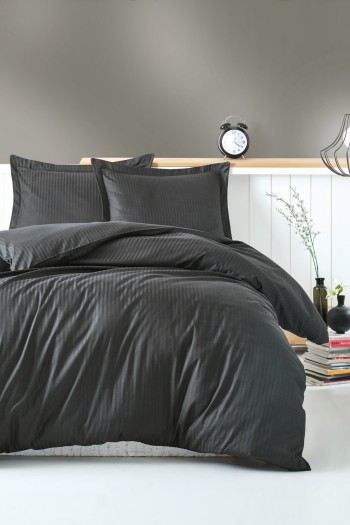 Cotton Box Elegant Stripe Çift Kişilik Nevresim Takımı Saten Antrasit