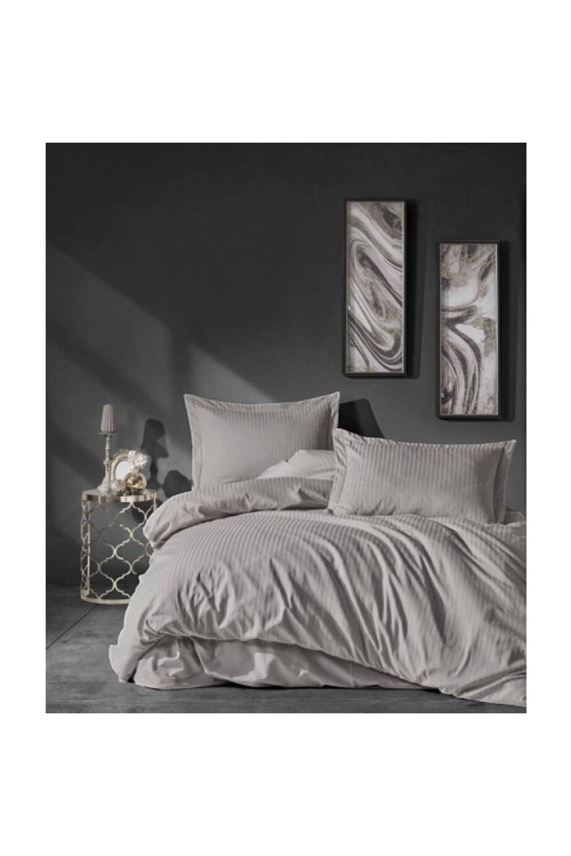 Cotton Box Elegant Stripe Çift Kişilik Nevresim Takımı Saten Bej