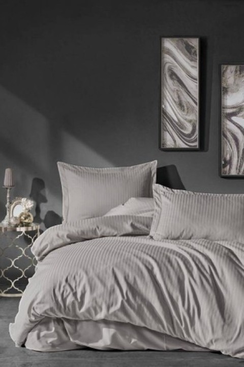 Cotton Box Elegant Stripe Çift Kişilik Nevresim Takımı Saten Bej