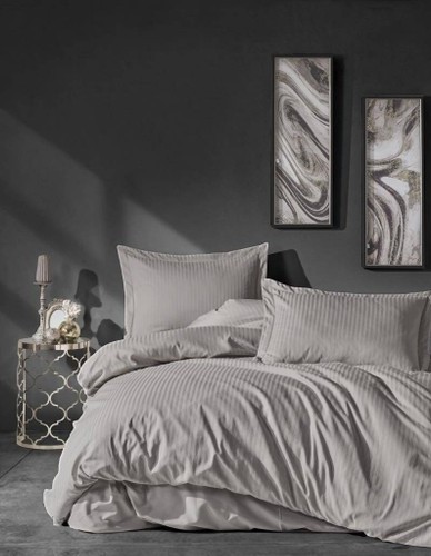 Cotton Box Elegant Stripe Çift Kişilik Nevresim Takımı Saten Bej Cotton Box Elegant Stripe Çift Kişilik Nevresim Takımı Saten Bej