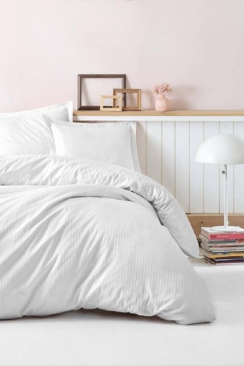Cotton Box Elegant Stripe Çift Kişilik Nevresim Takımı Saten Beyaz