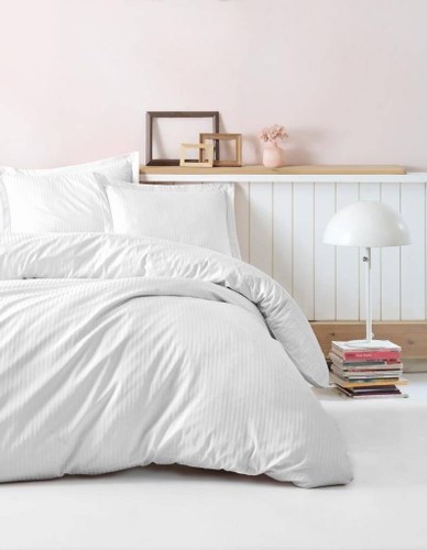 Cotton Box Elegant Stripe Çift Kişilik Nevresim Takımı Saten Beyaz