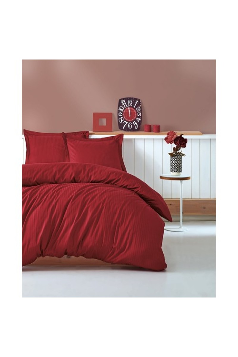 Cotton Box Elegant Stripe Çift Kişilik Nevresim Takımı Saten Bordo