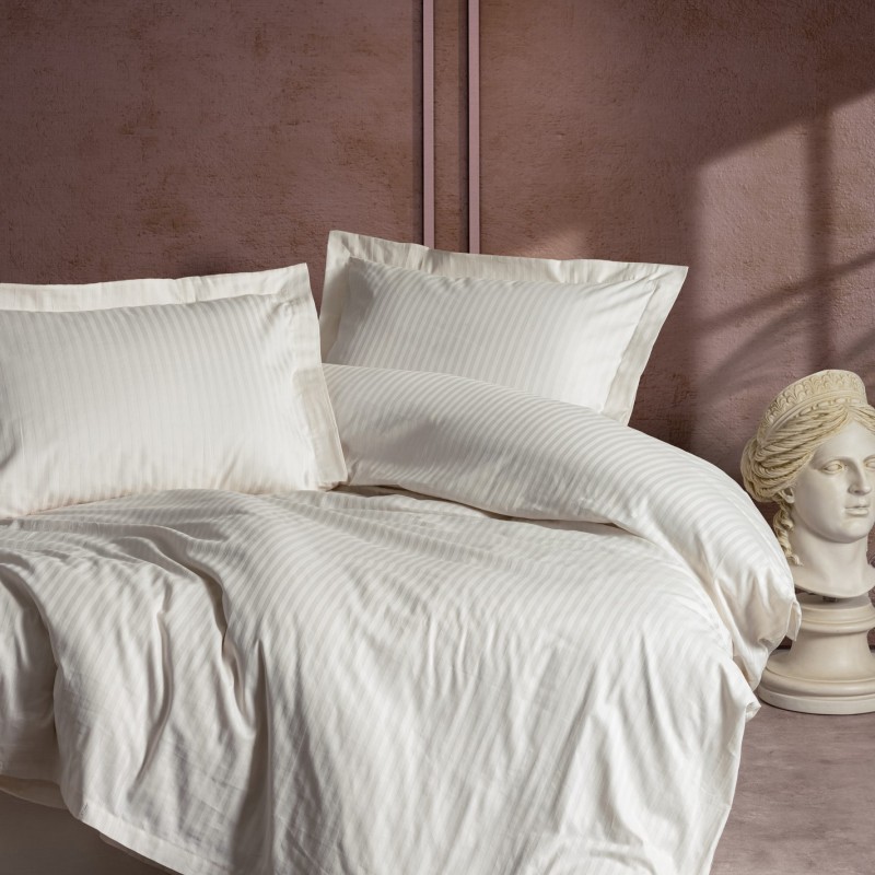 Cotton Box Elegant Stripe Çift Kişilik Nevresim Takımı Saten Ekru Cotton Box Elegant Stripe Çift Kişilik Nevresim Takımı Saten Ekru