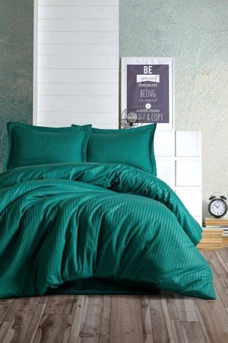 Cotton Box Elegant Stripe Çift Kişilik Nevresim Takımı Saten Petrol