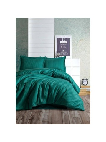 Cotton Box Elegant Stripe Çift Kişilik Nevresim Takımı Saten Petrol