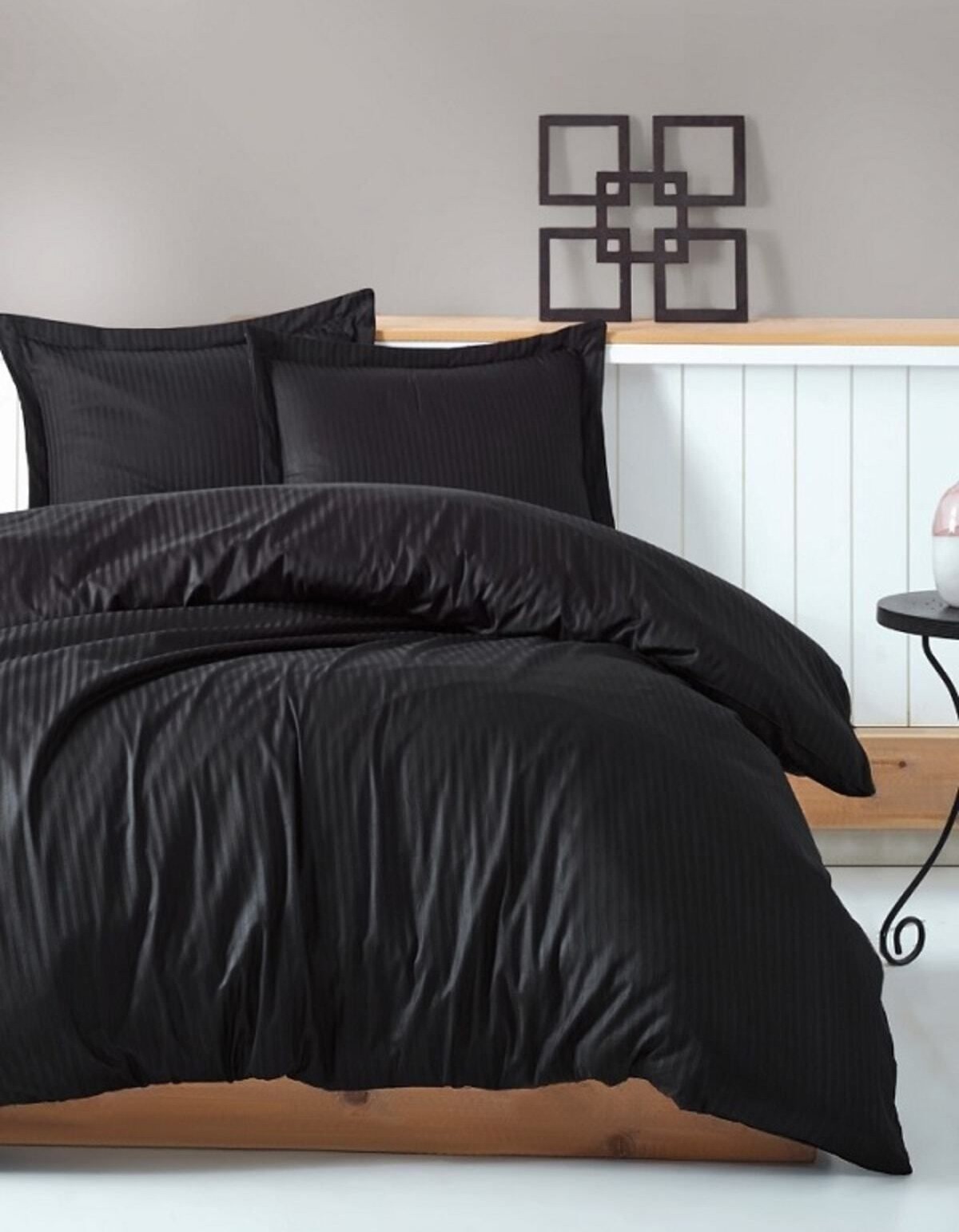 Cotton Box Elegant Stripe Çift Kişilik Nevresim Takımı Saten Siyah Cotton Box Elegant Stripe Çift Kişilik Nevresim Takımı Saten Siyah
