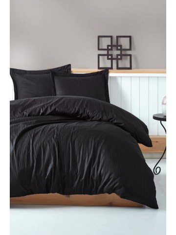Cotton Box Elegant Stripe Çift Kişilik Nevresim Takımı Saten Siyah