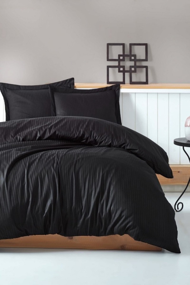 Cotton Box Elegant Stripe Çift Kişilik Nevresim Takımı Saten Siyah