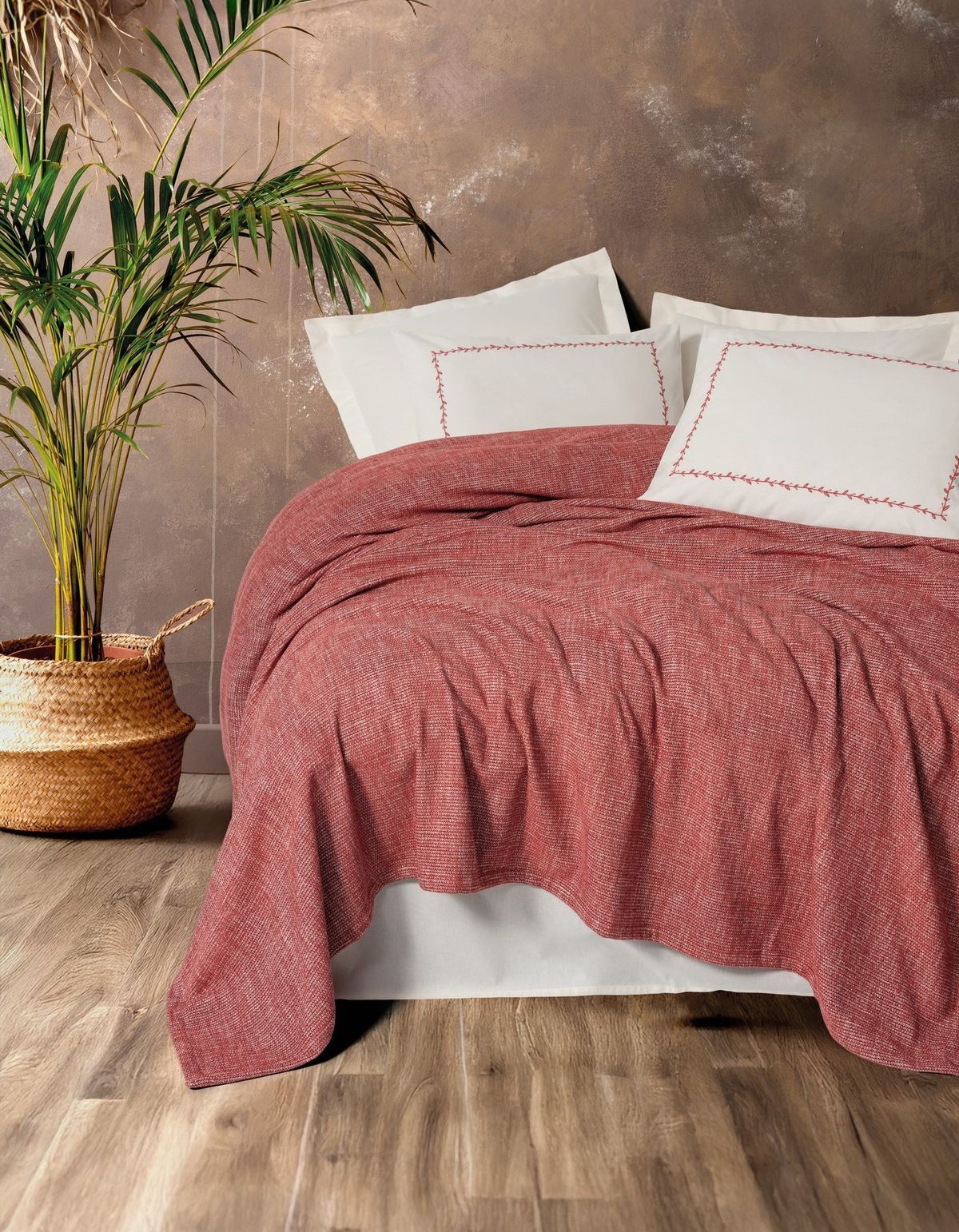 Cotton Box Embrova Çift Kişilik Pike Takımı Şönil Loom Bordo