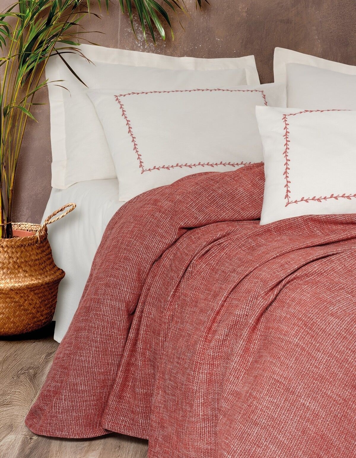 Cotton Box Embrova Çift Kişilik Pike Takımı Şönil Loom Bordo