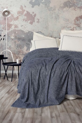 Cotton Box Embrova Çift Kişilik Pike Takımı Şönil Loom Lacivert