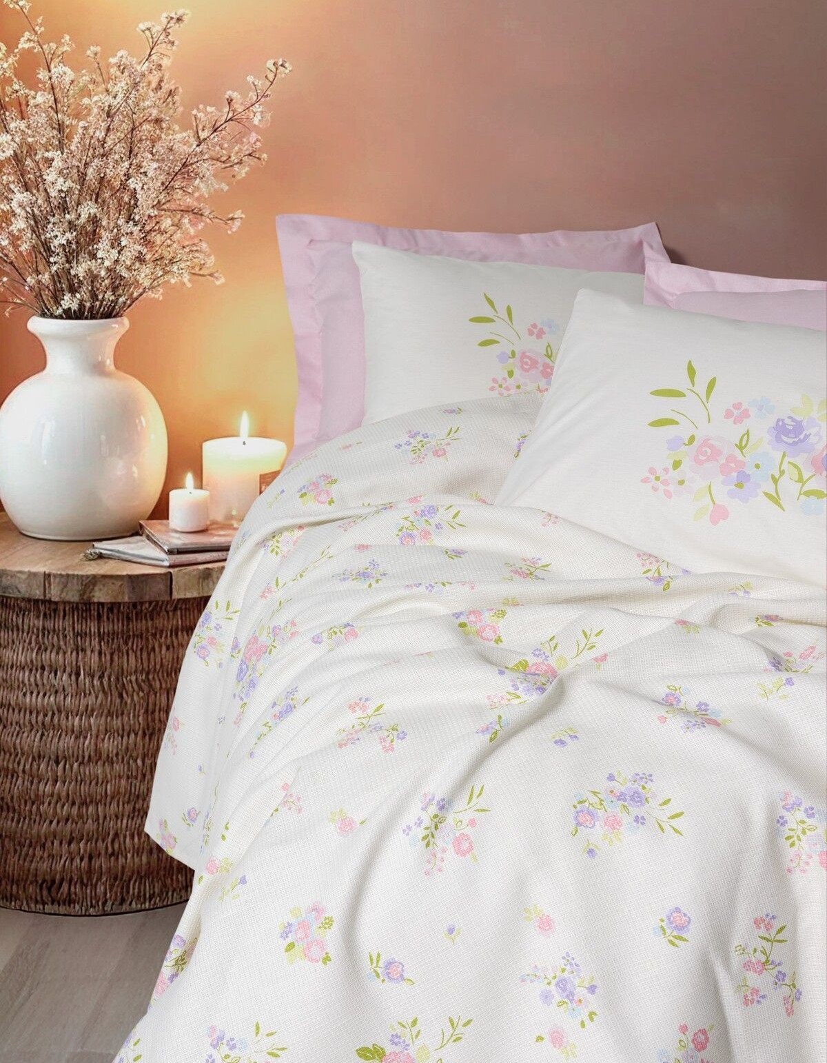 Cotton Box Estiva Çift Kişilik Pike Takımı Petal Pembe Cotton Box Estiva Çift Kişilik Pike Takımı Petal Pembe