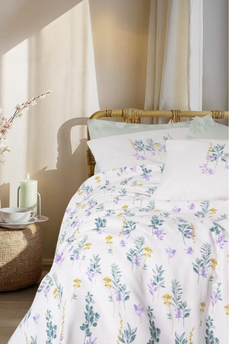 Cotton Box Estiva Tek Kişilik Pike Takımı Twig Mint detay görseli
