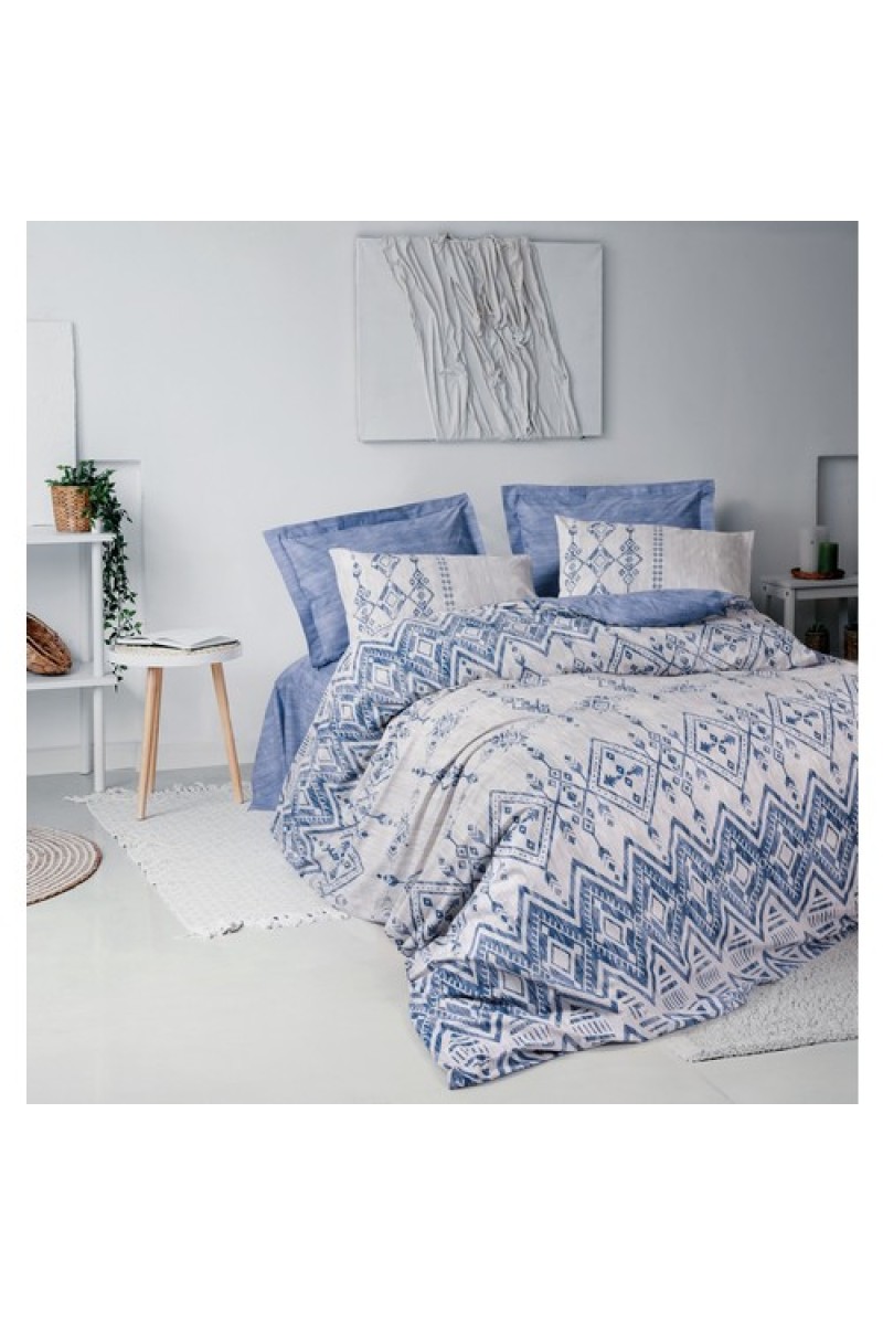 Cotton Box Ethnic Ranforce Çift Kişilik Nevresim Takimi Cleo Mavi