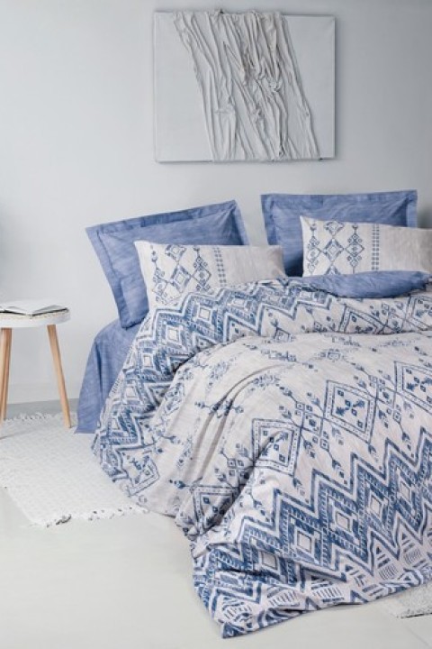 Cotton Box Ethnic Ranforce Çift Kişilik Nevresim Takimi Cleo Mavi