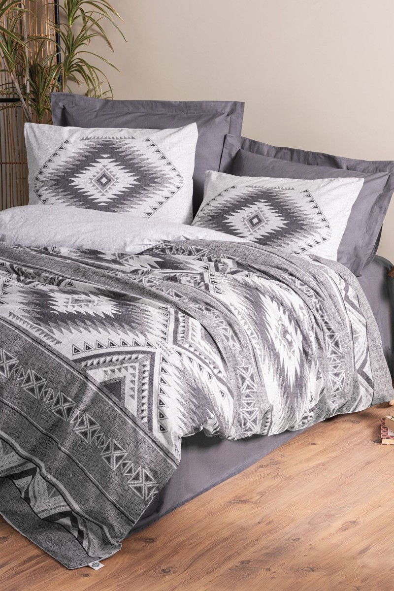Cotton Box Ethnic Ranforce Çift Kişilik Nevresim Takimi Delos Antrasit