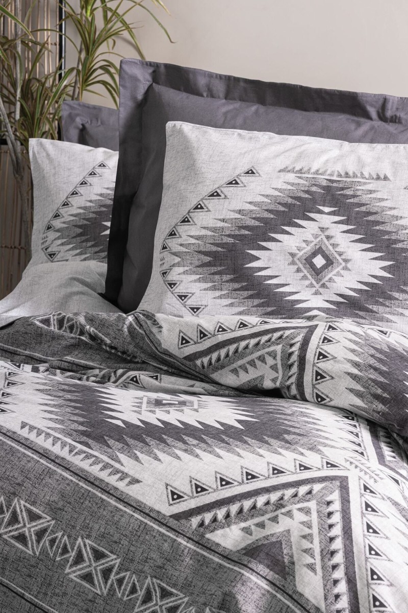 Cotton Box Ethnic Ranforce Çift Kişilik Nevresim Takimi Delos Antrasit detay görseli