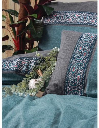 Cotton Box Folk Ark Çift Kişilik Nevresim Takımı Erna Petrol Cotton Box Folk Ark Çift Kişilik Nevresim Takımı Erna Petrol