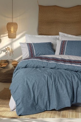 Cotton Box Folk Ark Çift Kişilik Nevresim Takımı Polku Gri