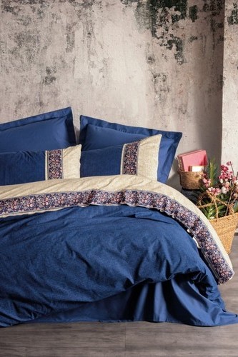 Cotton Box Folk Ark Çift Kişilik Nevresim Takımı Rayen Lacivert