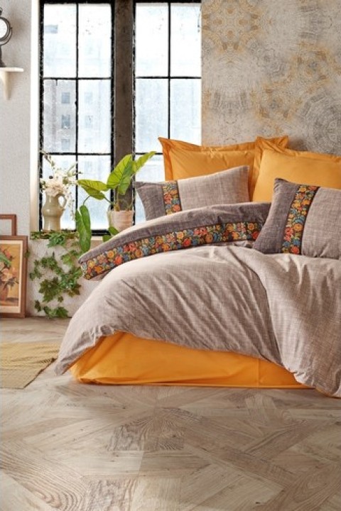 Cotton Box Folk Ark Çift Kişilik Nevresim Takımı  Vizon