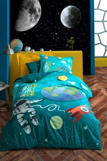 Cotton Box Genç Odası Tek Kişilik Lastikli Çarşaflı Nevresim Takımı Astronaut