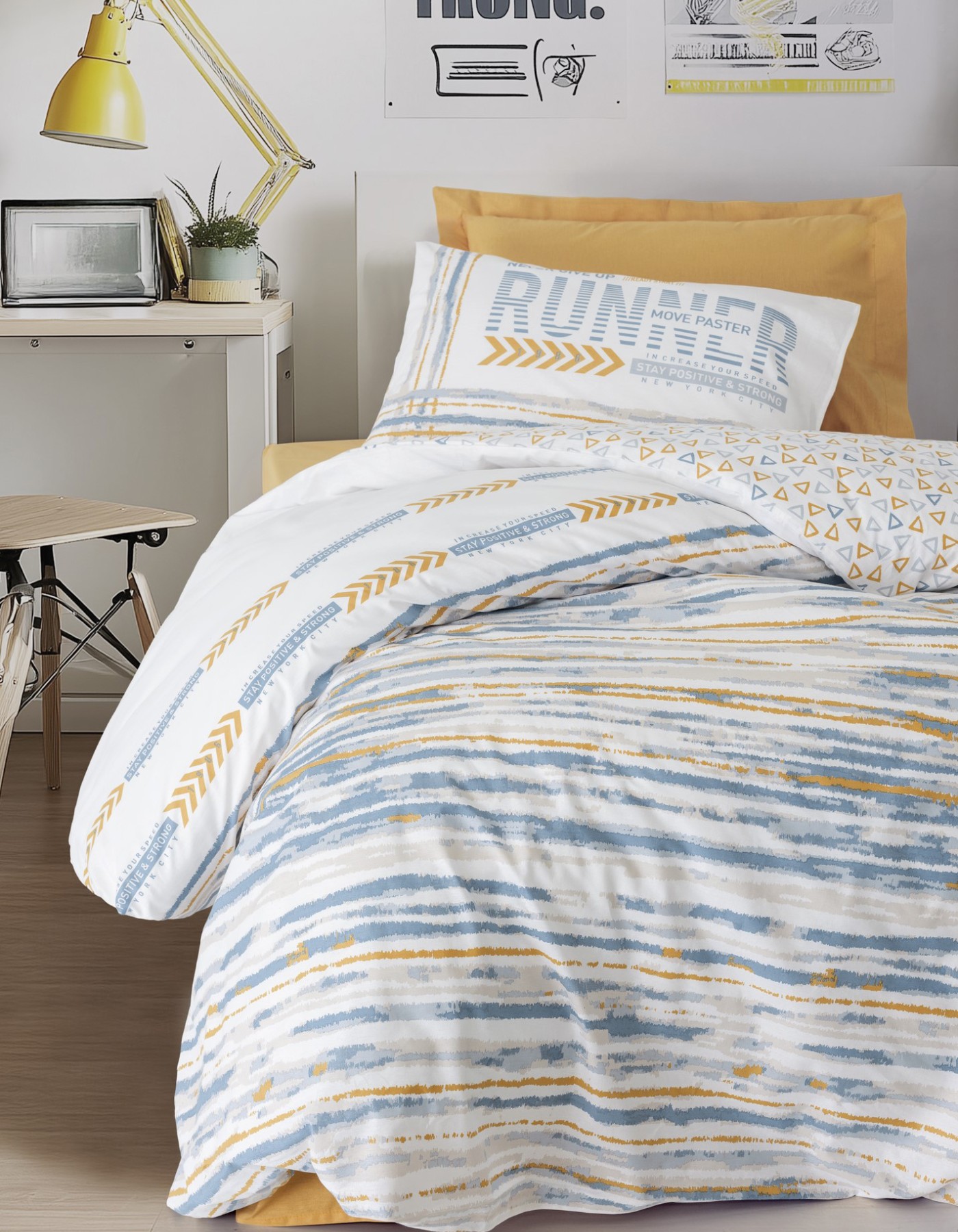 Cotton Box Genç Odası Tek Kişilik Lastikli Çarşaflı Nevresim Takımı Dashon Sarı