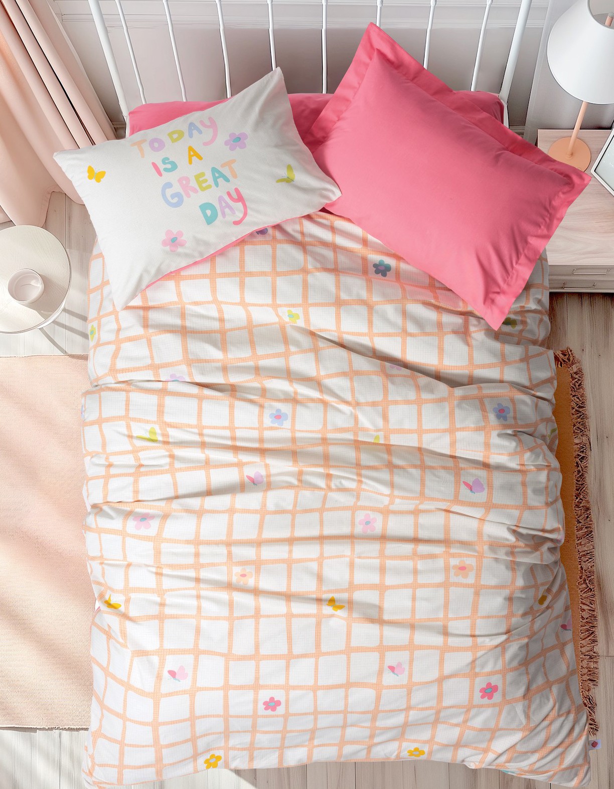 Cotton Box Genç Odası Tek Kişilik Lastikli Çarşaflı Nevresim Takımı Jours Pembe