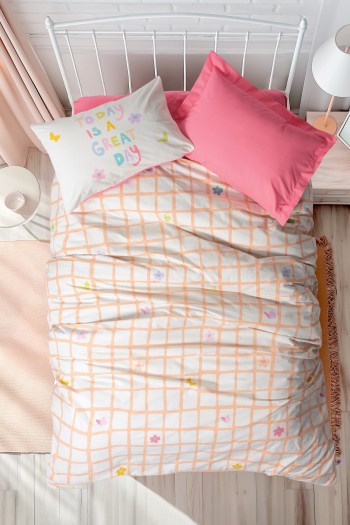 Cotton Box Genç Odası Tek Kişilik Lastikli Çarşaflı Nevresim Takımı Jours Pembe