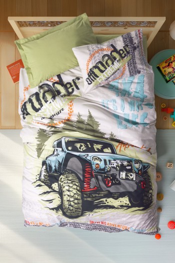 Cotton Box Junior Tek Kişilik Lastikli Çarşaflı Nevresim Takımı Adventure Yeşil