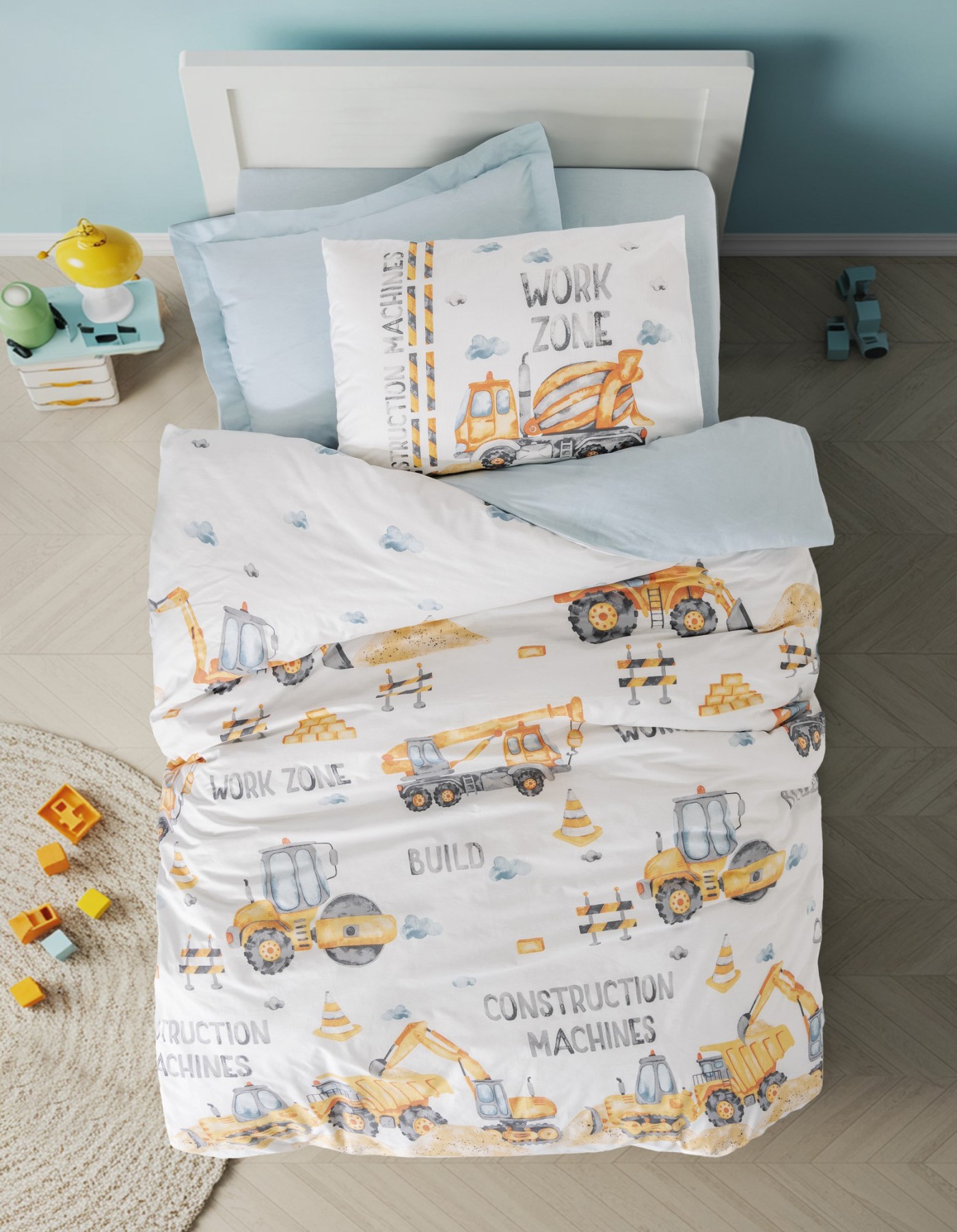 Cotton Box Junior Tek Kişilik Lastikli Çarşaflı Nevresim Takımı Buildo Mavi