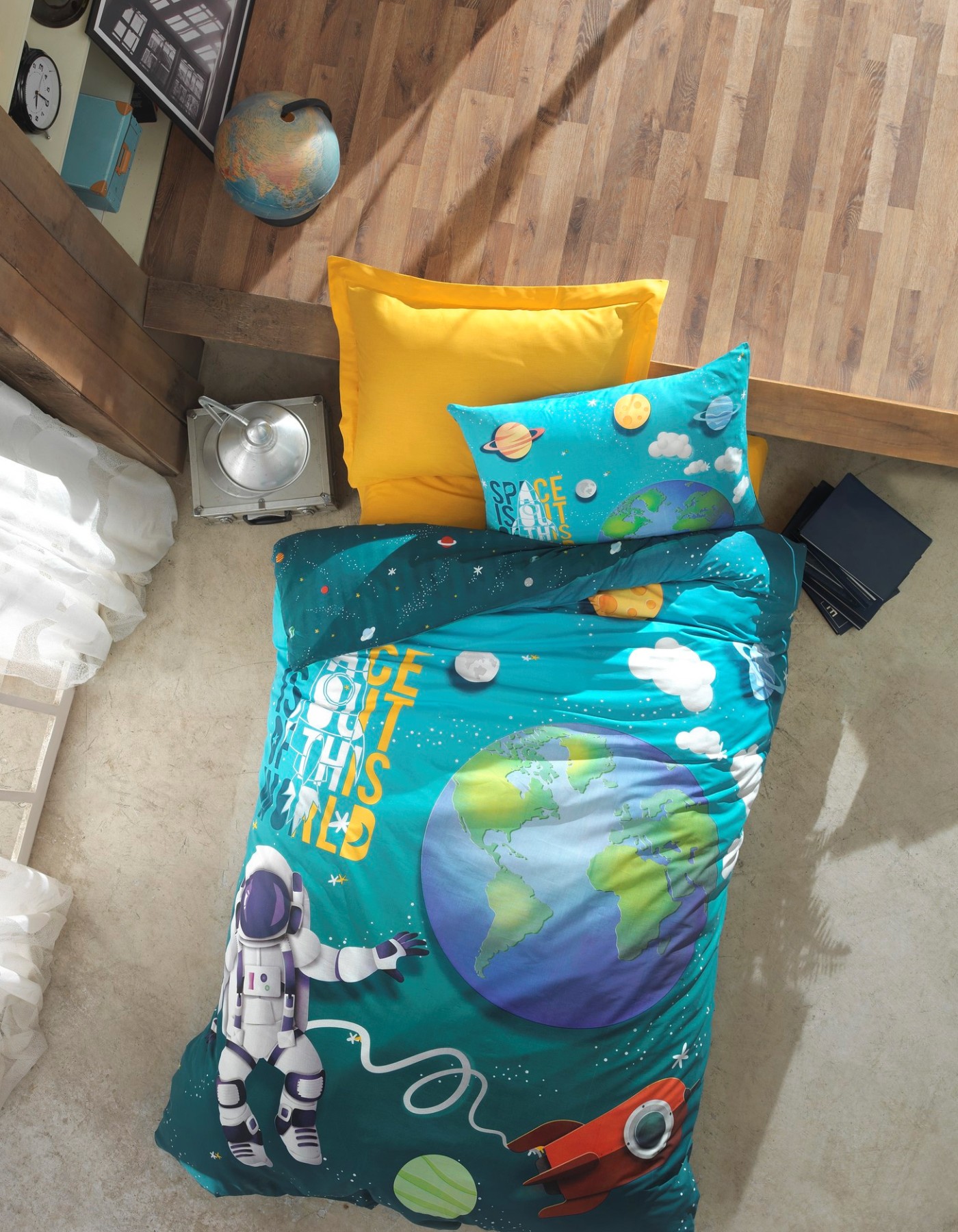 Cotton Box Junior Tek Kişilik Lastikli Çarşaflı Nevresim Takımı Track Turkuaz