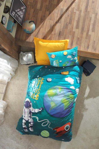 Cotton Box Junior Tek Kişilik Lastikli Çarşaflı Nevresim Takımı Track Turkuaz